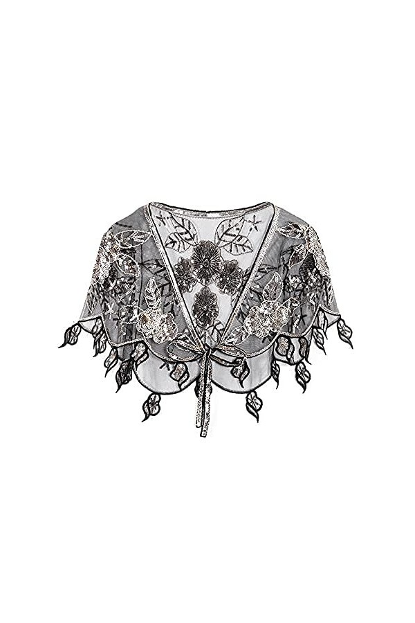 TYUXINSD Belle Écharpe Sun Sun Shawlsilver Femme Paillette Enroulée Châle Bridal Châle Perlée Élégante Party Mariage Jacket V