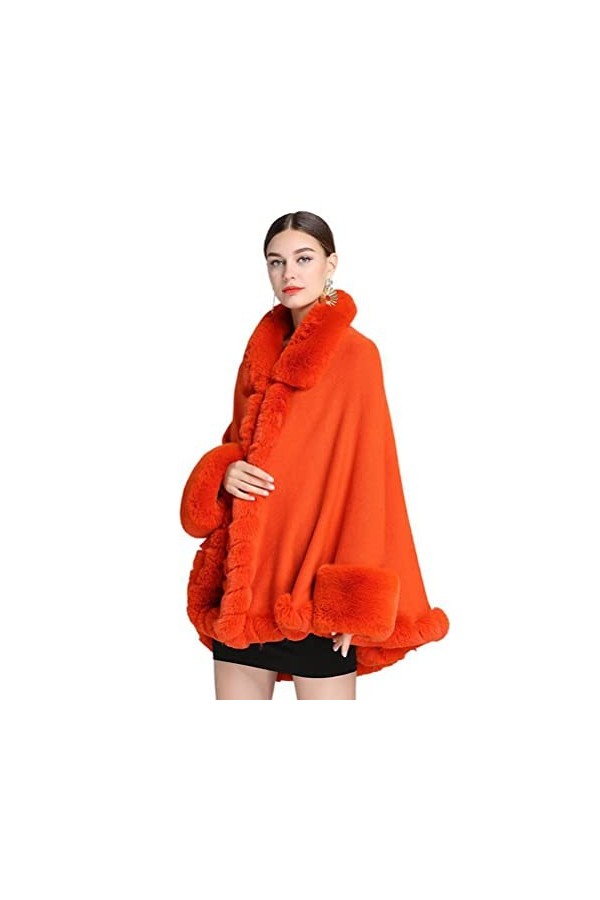 CFS_ALLOY Femme Coat Veste dhiver Chaud en Peluche Cape Halloween, Cadeau de Noël,Orange, orange Orange