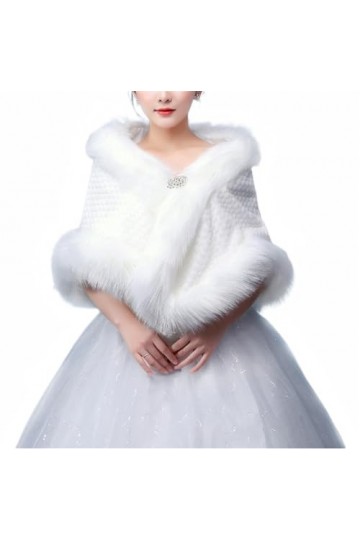 BESTORI Femmes Châle en Fausse Fourrure de Mariée Écharpe Hiver Chaude Étole pour Robe de Soirée Blanc