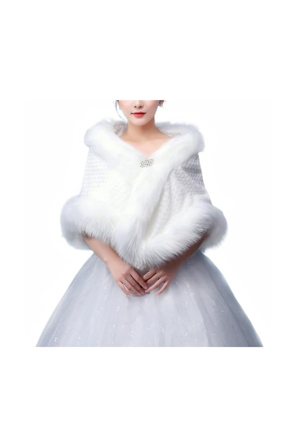 BESTORI Femmes Châle en Fausse Fourrure de Mariée Écharpe Hiver Chaude Étole pour Robe de Soirée Blanc