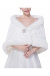 BESTORI Femmes Châle en Fausse Fourrure de Mariée Écharpe Hiver Chaude Étole pour Robe de Soirée Blanc
