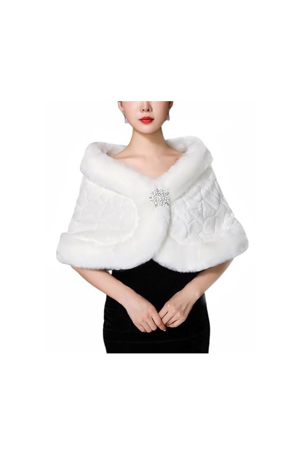 BESTORI Femmes Châle en Fausse Fourrure de Mariée Écharpe Hiver Chaude Étole pour Robe de Soirée Blanc