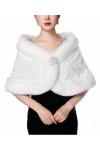 BESTORI Femmes Châle en Fausse Fourrure de Mariée Écharpe Hiver Chaude Étole pour Robe de Soirée Blanc