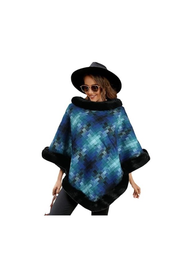 Femmes Col Rond Châle Cape Enveloppes Capes Chaudes Plaid tricoté Châle Cape Couverture Poncho en Peluche Couture Pulls F 