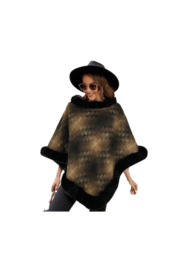 Femmes Col Rond Châle Cape Enveloppes Capes Chaudes Plaid tricoté Châle Cape Couverture Poncho en Peluche Couture Pulls F 