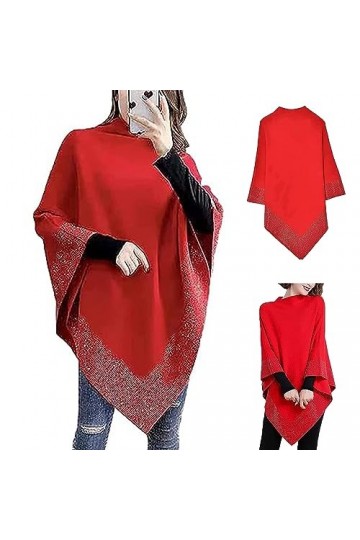 ZPLMIDE Shiny Womens Fashion Shawl, Womens Soft Thick Knitted Shawls Winter Warm, Elegant Inlaid Rhinestone shawls Grey,2XL