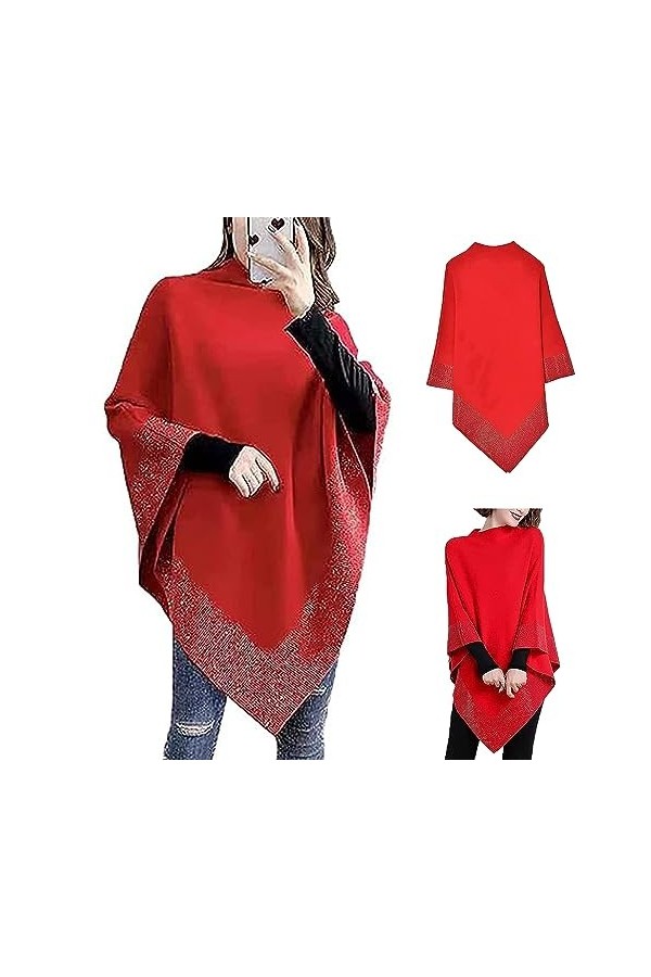 ZPLMIDE Shiny Womens Fashion Shawl, Womens Soft Thick Knitted Shawls Winter Warm, Elegant Inlaid Rhinestone shawls Grey,2XL