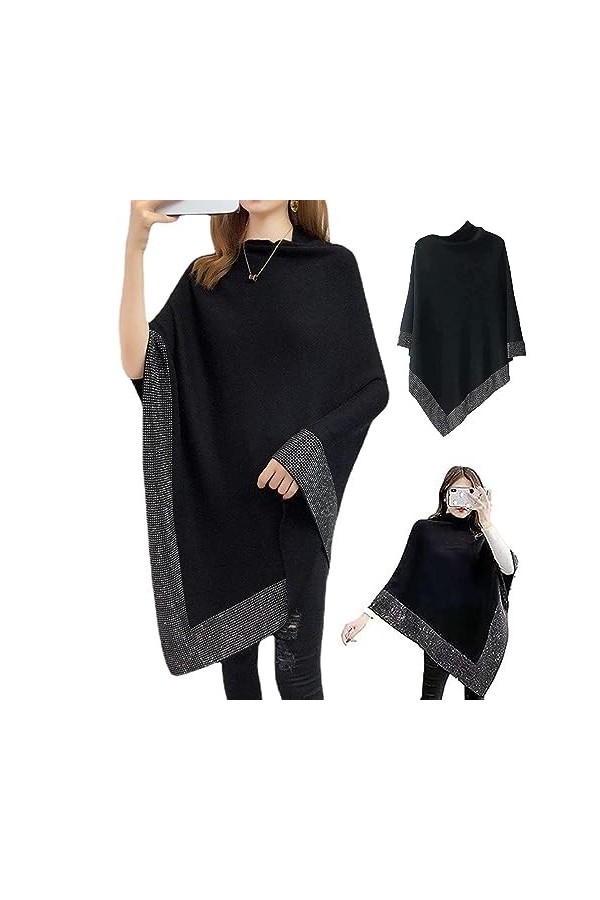 ZPLMIDE Shiny Womens Fashion Shawl, Womens Soft Thick Knitted Shawls Winter Warm, Elegant Inlaid Rhinestone shawls Grey,2XL