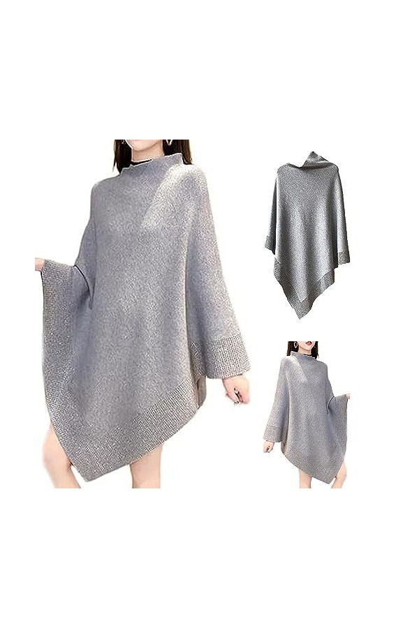 ZPLMIDE Shiny Womens Fashion Shawl, Womens Soft Thick Knitted Shawls Winter Warm, Elegant Inlaid Rhinestone shawls Grey,2XL