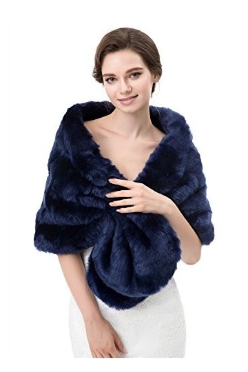Insun Mariage Châle Écharpe Veste Manteau de Mariée Cape Boléro Manteau de Fausse Fourrure Veste de Mariée Bleu Marine M