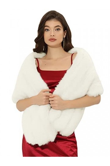 Allegra K Femme Châle Fausse Fourrure Elégant Fête de Mariage Cape Épaule Blanc M