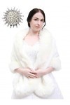 Seither Châle en fausse fourrure pour femme - Couverture de mariage dhiver en fausse fourrure avec broche en strass pour rob