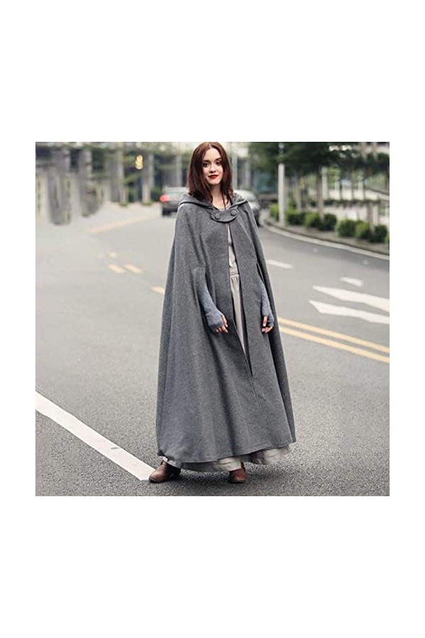 SARGE Manteau dhiver à Capuche Trench-Coat Femmes Gothique médiéval châle Cape Trench-Coat Ouvert Avant Cardigan Veste Mante