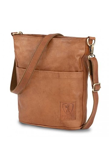 Berliner Bags Vintage Sac à Main en Cuir Sofia, Cabas Sac Bandoulière avec 2 Sangles pour Femme - Marron