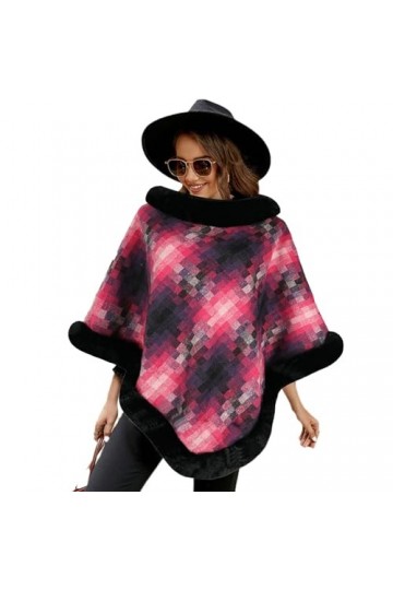 Femmes Plaid Tricoté Châle Cape Couverture Grande Taille en Peluche Couture Pulls Tricot Col Rond Châle Cape Enveloppes Capes