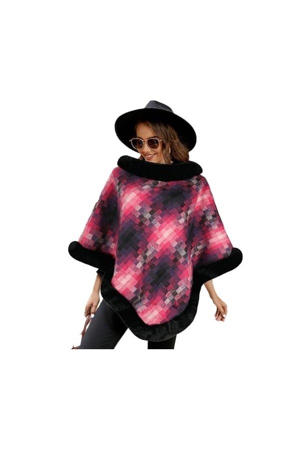 Femmes Plaid Tricoté Châle Cape Couverture Grande Taille en Peluche Couture Pulls Tricot Col Rond Châle Cape Enveloppes Capes