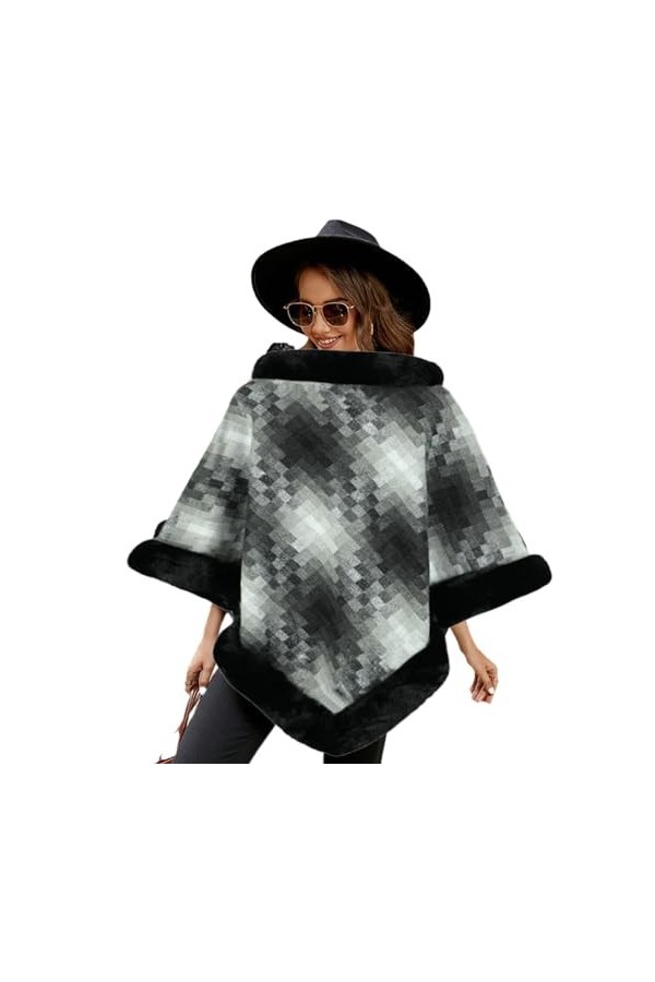 Femmes Plaid Tricoté Châle Cape Couverture Grande Taille en Peluche Couture Pulls Tricot Col Rond Châle Cape Enveloppes Capes