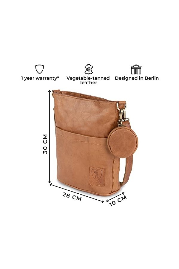 Berliner Bags Vintage Sac à Main en Cuir Sofia, Cabas Sac Bandoulière avec 2 Sangles pour Femme - Marron