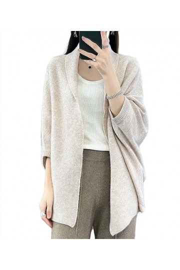 Pull châle en laine mérinos pour femme - Poncho Ruana ouvert sur le devant - Cape pour lautomne et lhiver, Camel laiteux, t