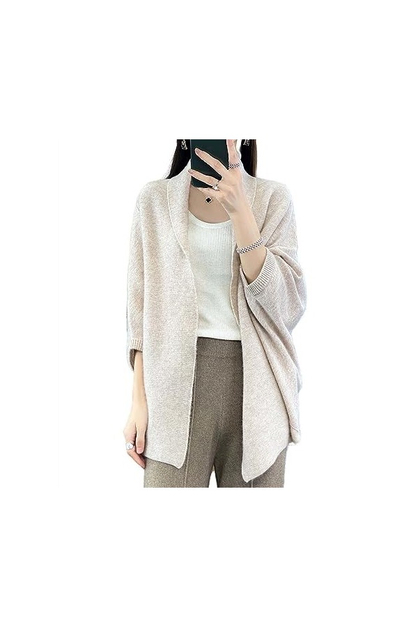 Pull châle en laine mérinos pour femme - Poncho Ruana ouvert sur le devant - Cape pour lautomne et lhiver, Camel laiteux, t