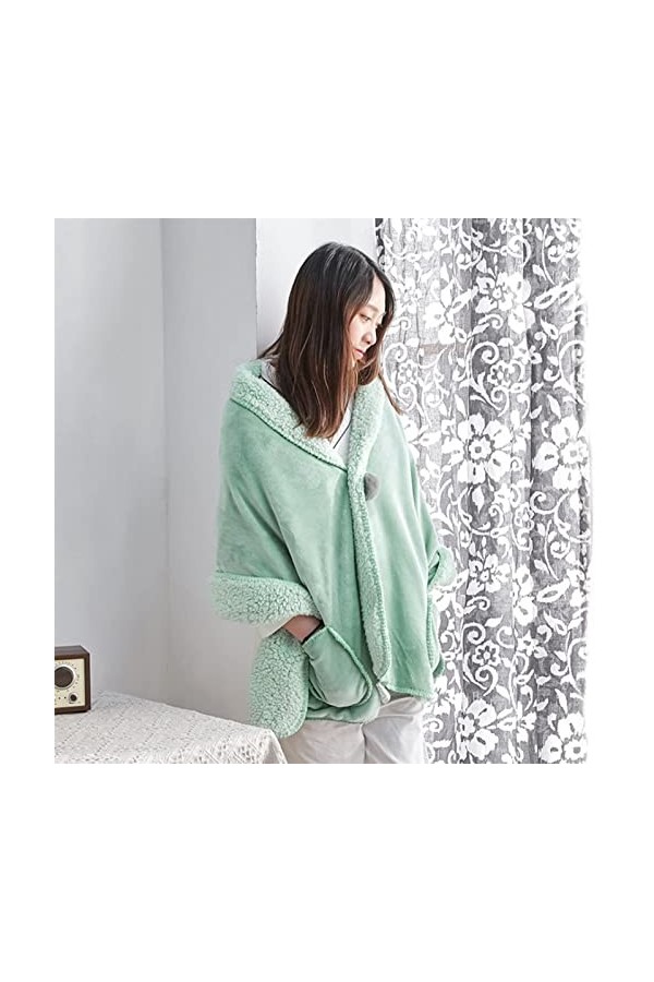 TEMKIN Veste de lit boutonnée en Polaire Douce avec Poches, Couverture Poncho pour Femme, enveloppe Polaire Confortable, enve