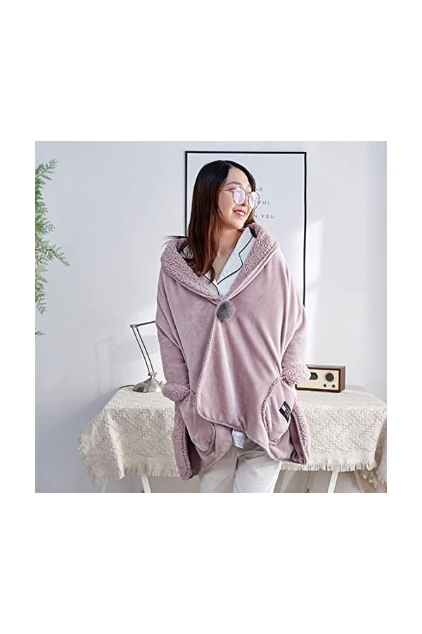 TEMKIN Veste de lit boutonnée en Polaire Douce avec Poches, Couverture Poncho pour Femme, enveloppe Polaire Confortable, enve