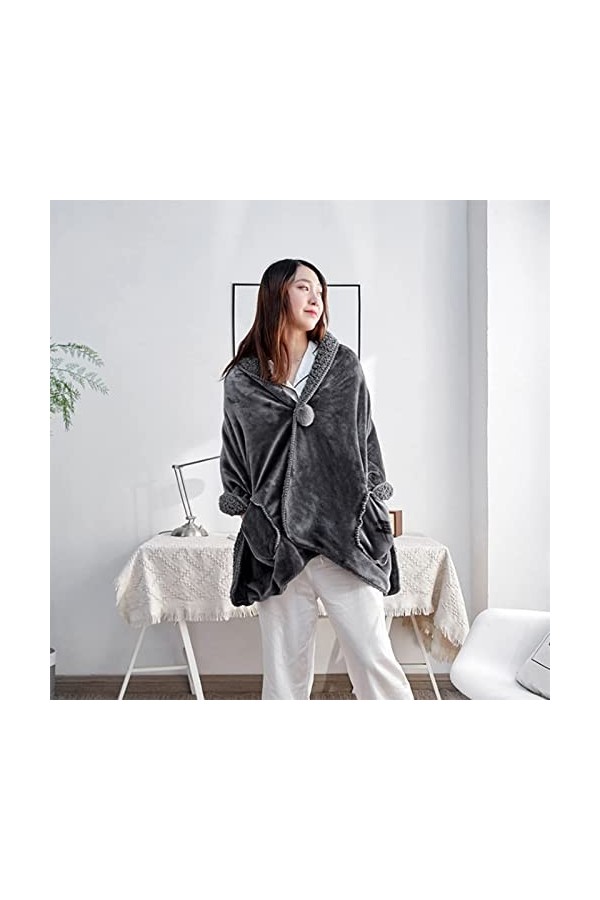 TEMKIN Veste de lit boutonnée en Polaire Douce avec Poches, Couverture Poncho pour Femme, enveloppe Polaire Confortable, enve