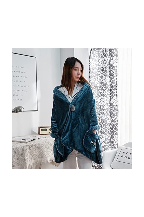 TEMKIN Veste de lit boutonnée en Polaire Douce avec Poches, Couverture Poncho pour Femme, enveloppe Polaire Confortable, enve