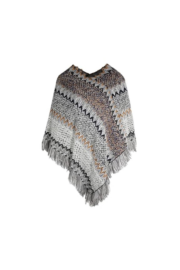 ZLYC Cape poncho vintage à franges pour femme, Mixed Gray, Taille Unique