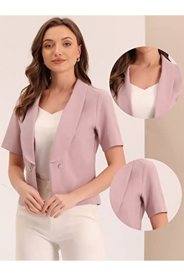 Allegra K Cardigan décontracté à col châle Ouvert sur Le Devant pour Blazer de Costume de Bureau à Manches Courtes pour Femme