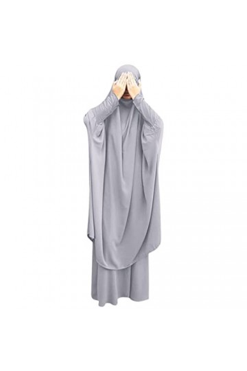 OBEEII Robes Musulmanes à Manches Longues pour Femmes Abaya avec Hijabs Robe Islamique Kaftan Abayas Gris One Size