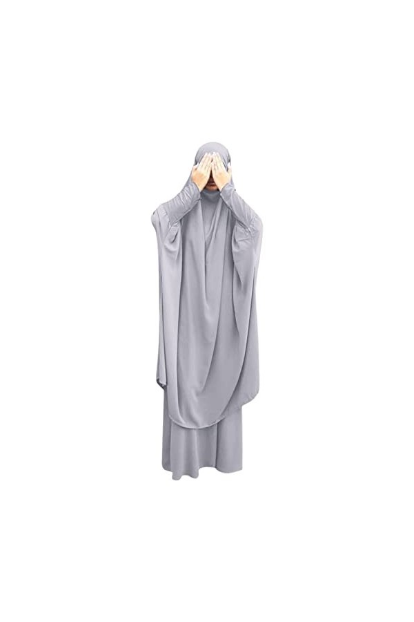 OBEEII Robes Musulmanes à Manches Longues pour Femmes Abaya avec Hijabs Robe Islamique Kaftan Abayas Gris One Size