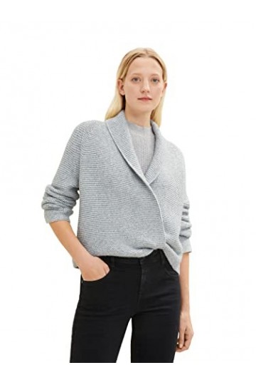 TOM TAILOR 1034083 Cardigan avec Col châle Femme ,30282 - Concrete Grey Melange ,XS