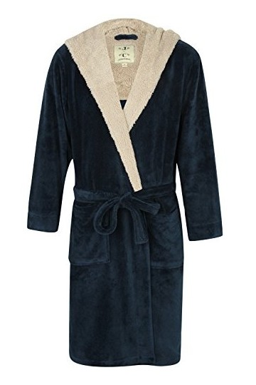John Christian Robe de Chambre en Polaire Doux à Capuche, Chaud, Bleu/Gris Clair - Homme M 