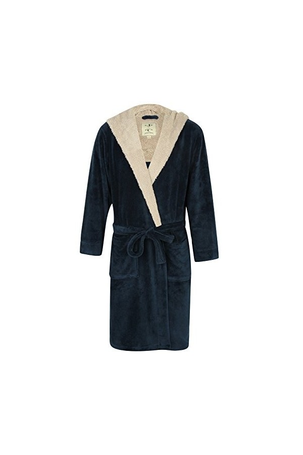 John Christian Robe de Chambre en Polaire Doux à Capuche, Chaud, Bleu/Gris Clair - Homme M 