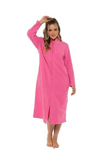 Robe de chambre longue en polaire douce avec poches avant zippées, rose, 46-48