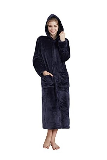 Westkun Unisexe Robe de Chambre Polaire Fermeture Eclair pour Femme Homme Longue Peignoir Zippée Bidirectionnelle en Peluche 