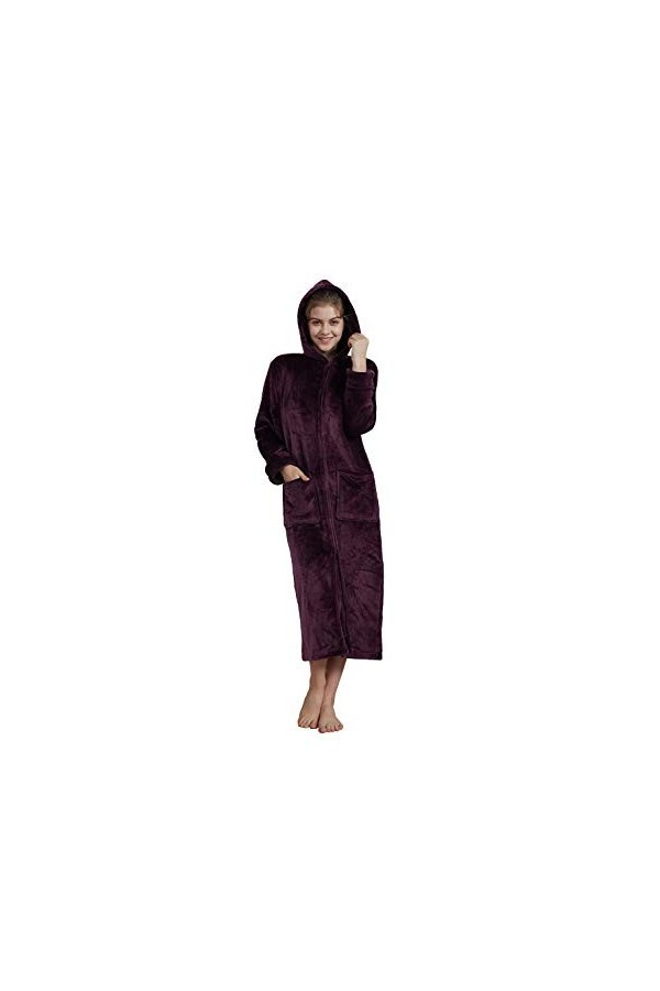 Westkun Unisexe Robe de Chambre Polaire Fermeture Eclair pour Femme Homme Longue Peignoir Zippée Bidirectionnelle en Peluche 