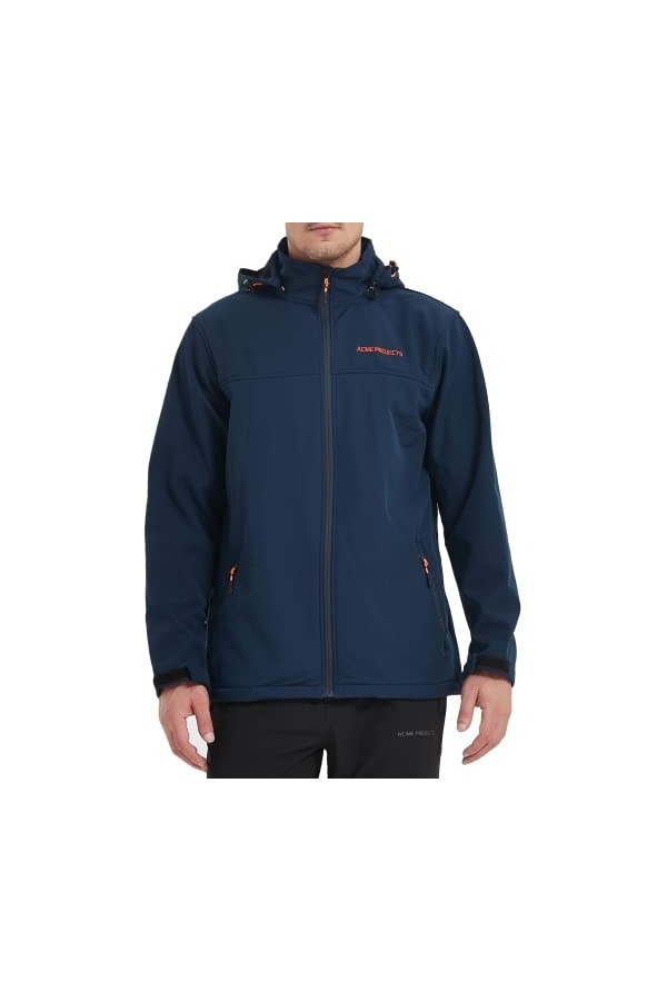 Acme Projects Veste Softshell pour Homme avec Capuche Amovible, imperméable, Respirante, 8000 mm / 5000 g, Fermeture à glissi