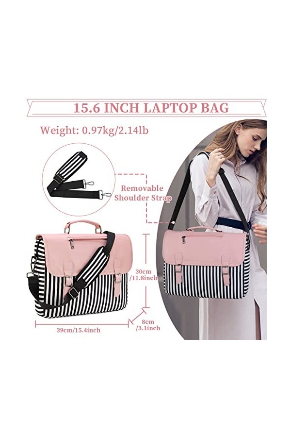 Sac Ordinateur Femme,RAVUO Léger Sac à Bandoulière Sac Cartable Porte Document Sacoche PC Portable 15.6 Pouces Sac à Main ave