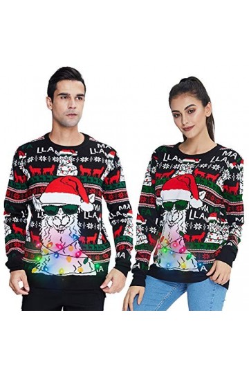 UNIFACO Homme Pulls de Noël Lumineux, Chandail de Noël Clignotant Drôle pour Femme, Pulls de Moche Noël Tricoté Hiver Sweat à