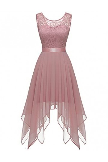 Berylove Robe de cocktail pour femme avec ourlet asymétrique - Robe de soirée élégante pour mariage, gris, XL