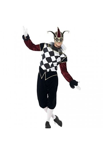 Smiffys Costume Harlequin vénitien gothique, avec haut, pantalon & col, Noir