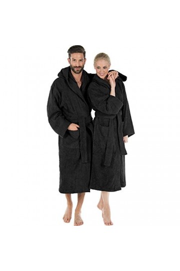 CelinaTex Montana Peignoir De Bain Capuche De Couleur Unie Longue Poches Appliquées Surpiqúre Femme Homme Unisexe Pur Coton X