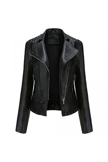 YFFUSHI Femme Blouson PU Biker Faux Leather Jacket Slim Fit Veste en Similicuir Elégante de Style Motard Zippé