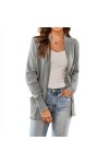 GRACE KARIN Cardigan Femme Long Col Montant Chic Gilet Long à Zipper Taille Elastique avec Poches Beige -2 L