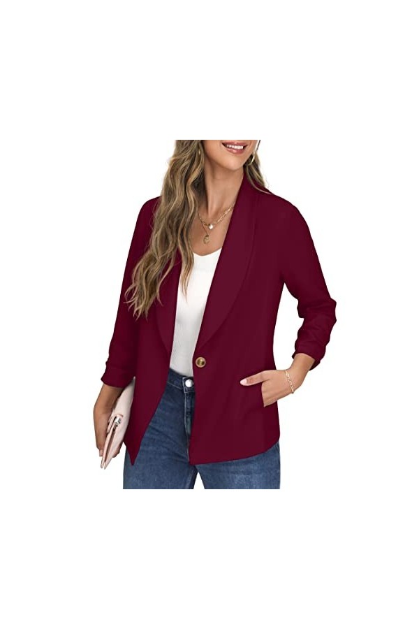 GRECERELLE Blazer ouvert sur le devant pour femme avec manches froncées et poches à boutons, X07 Rose, 44-46