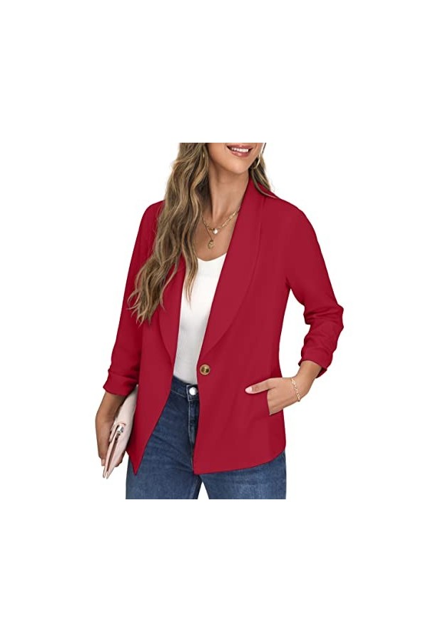 GRECERELLE Blazer ouvert sur le devant pour femme avec manches froncées et poches à boutons, X07 Rose, 44-46