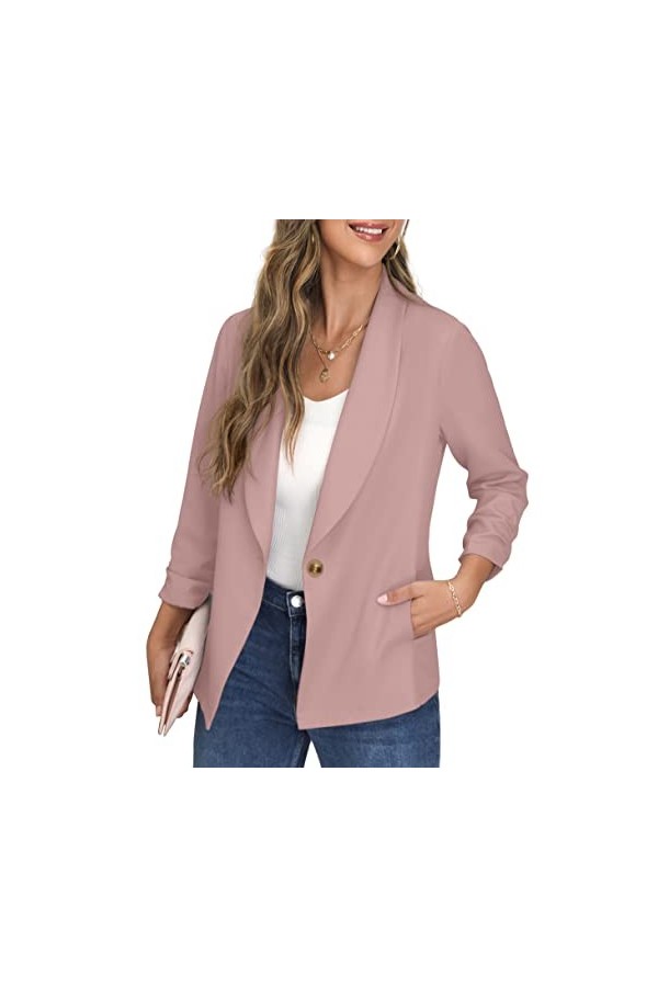 GRECERELLE Blazer ouvert sur le devant pour femme avec manches froncées et poches à boutons, X07 Rose, 44-46