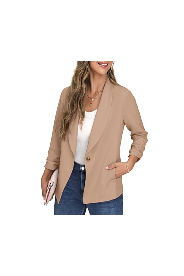 GRECERELLE Blazer ouvert sur le devant pour femme avec manches froncées et poches à boutons, X07 Rose, 44-46